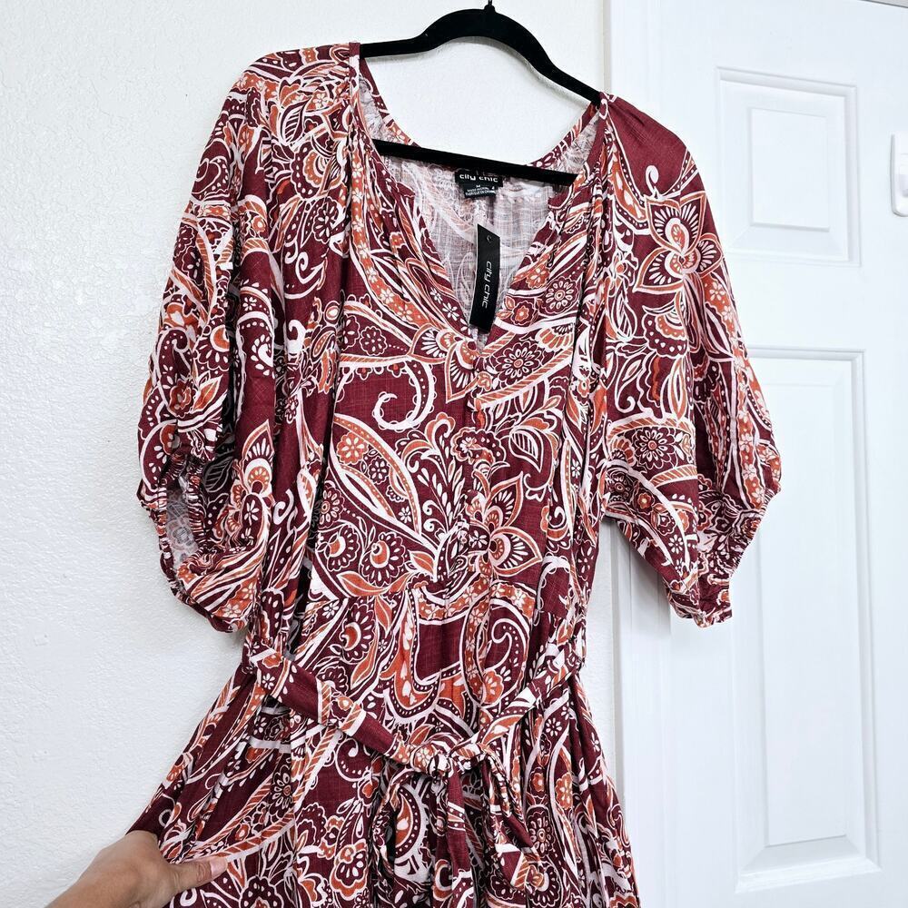 NWT Women's Plus Size 18 Paisley Charm Maxi Dress Marsala Red Puff Sleeve Boho - Picture 5 of 13